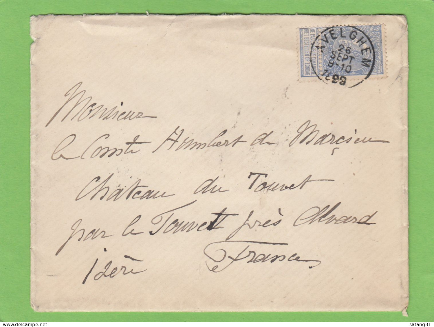 LETTRE D'AVELGHEM ADRESSEE AU COMTE HUMBERT DE MARCIEU AU CHATEAU DE TOUVET, IZERE,FRANCE,1899. - 1893-1900 Fine Barbe