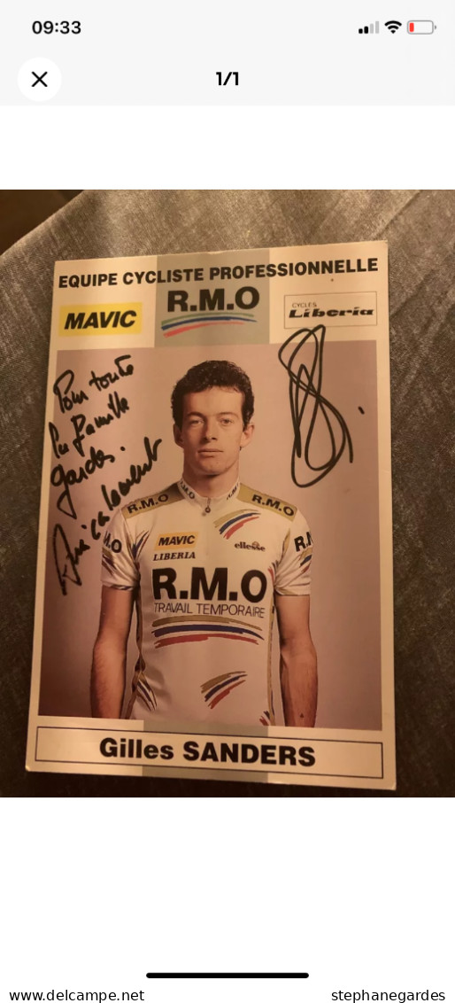 Carte Postale Cyclisme Gilles SANDERS Avec Autographe Équipe RMO - Radsport