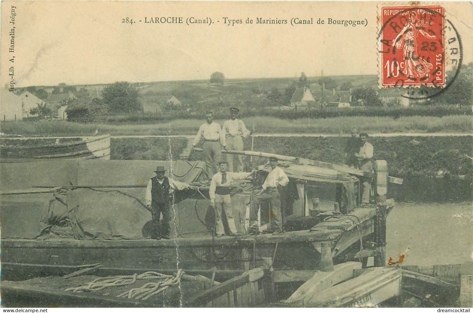 89 LAROCHE. Types De Mariniers Sur Péniche Dans Le Canal 1909 (grand Pli Vertical)... - Laroche Saint Cydroine