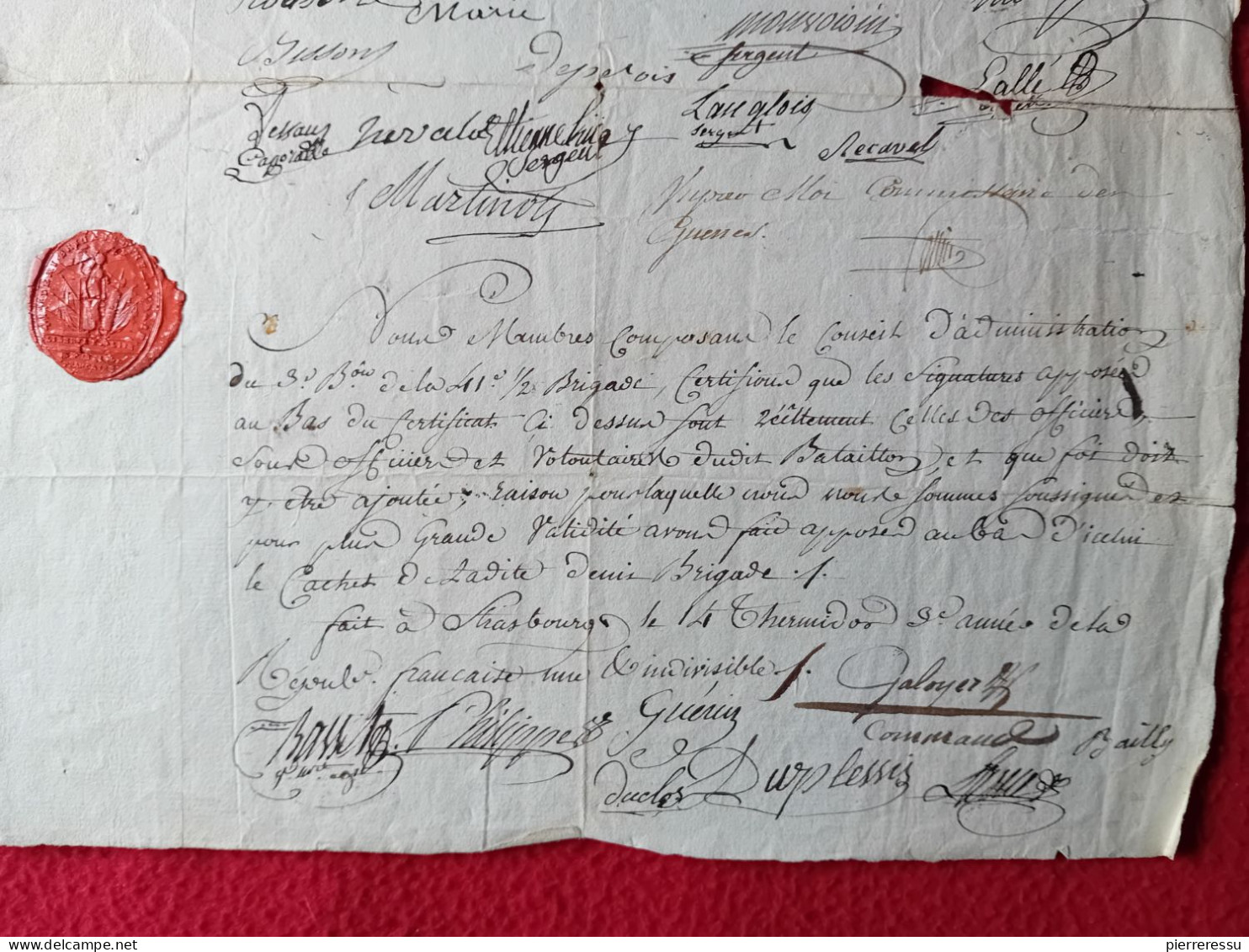 DIPLOME CERTIFICAT A JEAN BAPTISTE CLOUET Blessé DU 4è BATAILLON DES VOLONTAIRES DE L EURE 1801 CACHET AUTOGRAPHES - Documentos Históricos