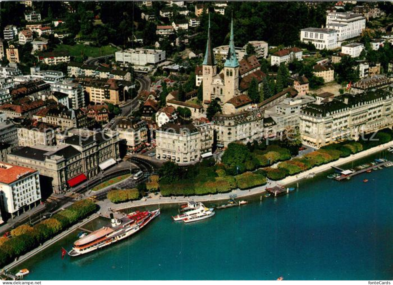 12970407 Luzern LU Fliegeraufnahme Mit Hofkirche Schiffsrestaurant Wilhelm Tell  - Sonstige & Ohne Zuordnung