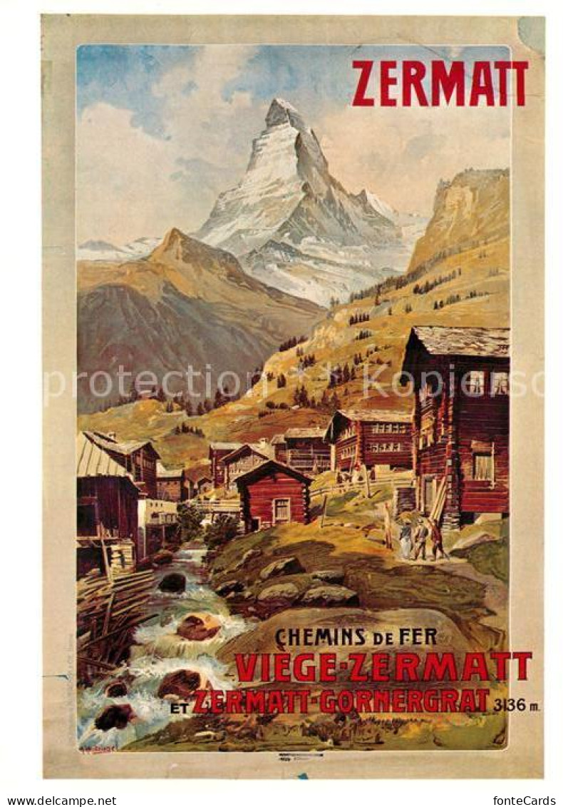 12964977 Zermatt VS Repro Plakat Visp-Zermatt-Bahn Gornergrat Von 1898 A. Reckzi - Autres & Non Classés