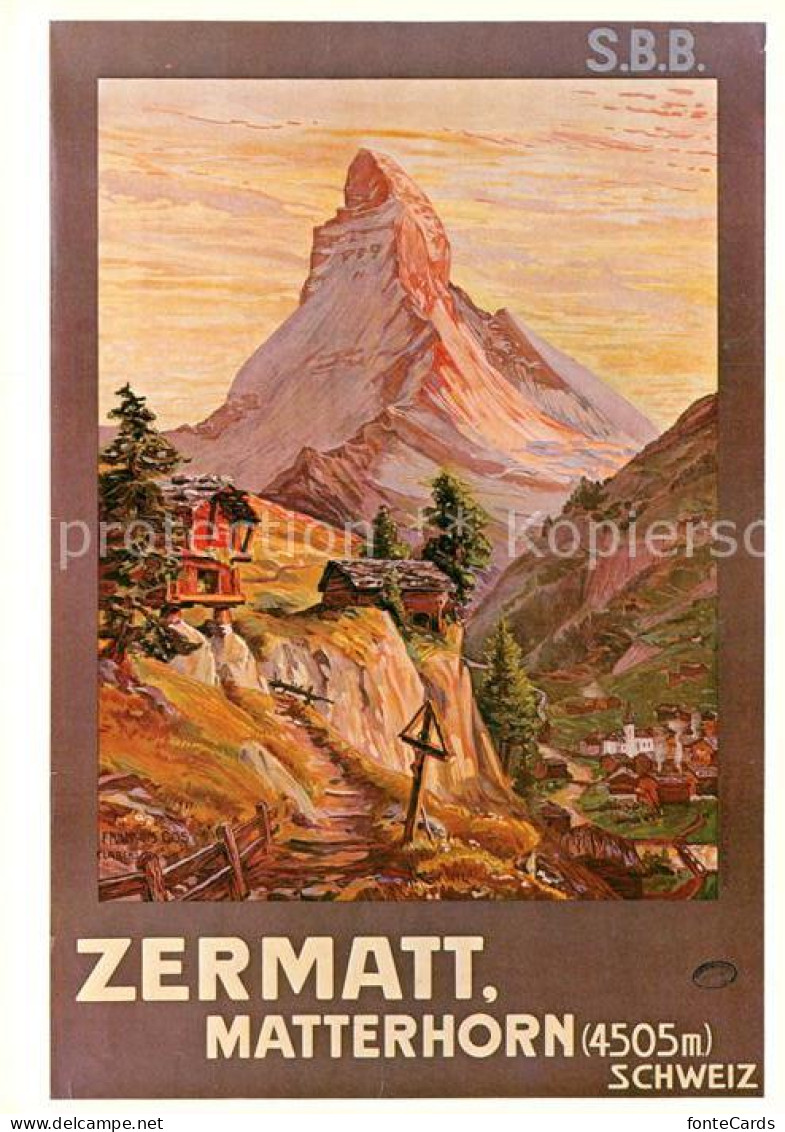 12964969 Zermatt VS Repro Plakat Fuer SBB-CFF Von 1904 Francois Gos Matterhorn  - Other & Unclassified