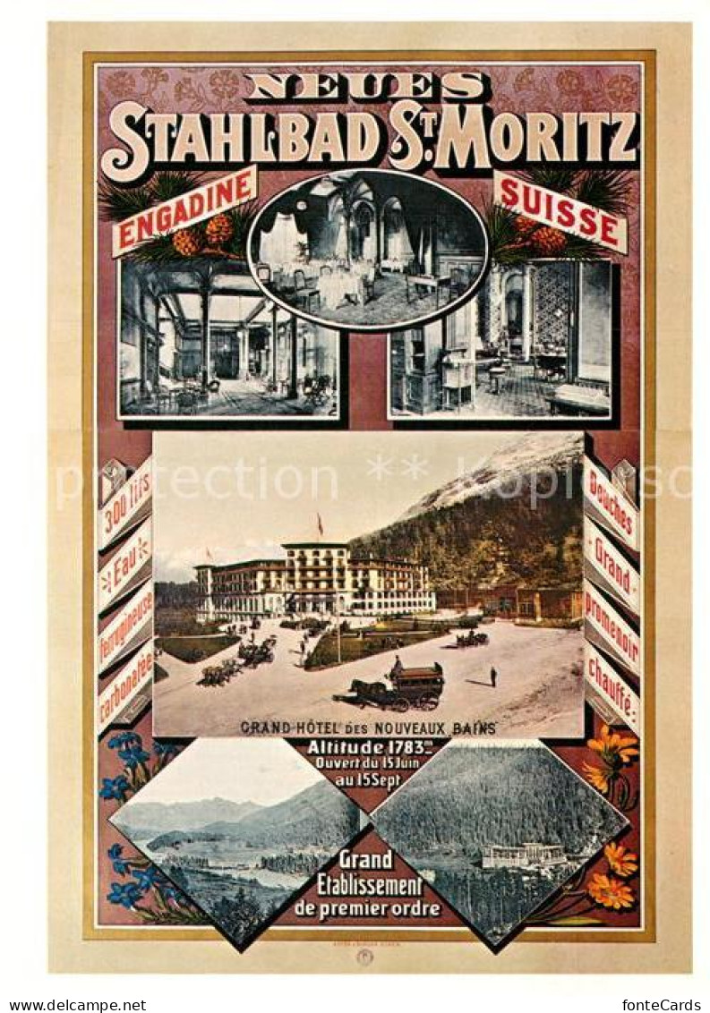 12964959 St Moritz GR Repro Plakat Neues Stahlbad Grand Hotel St.Moritz Von 1885 - Otros & Sin Clasificación