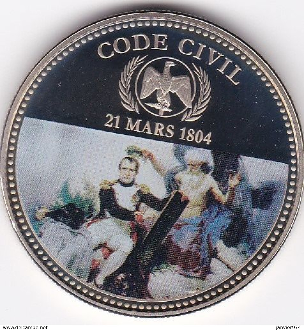 Medaille Colorisée . Napoleon I. Code Civil  21 Mars 1804  En Cupronickel , Dans Sa Capsule , FDC - Autres & Non Classés