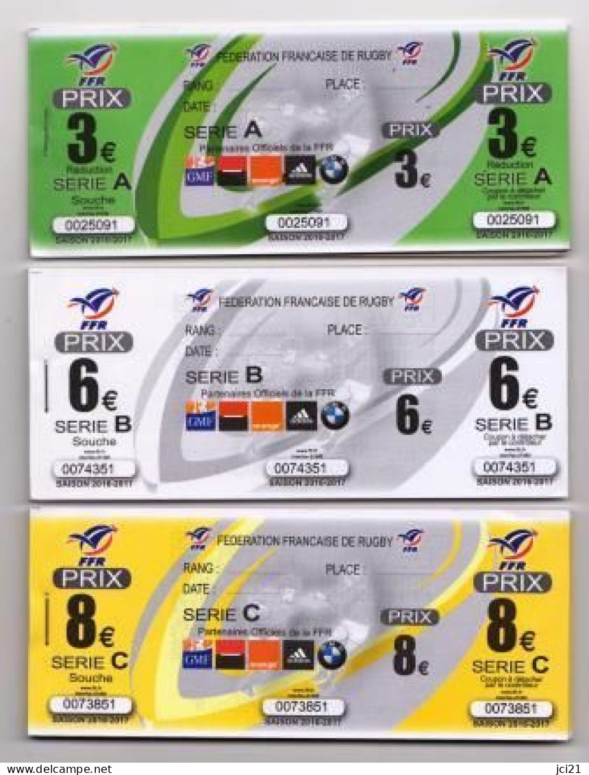 Lot De 3 Carnets D'entrée De La FFR Saison 2016-2017 Rugby Coq (Di554) - Tickets & Toegangskaarten