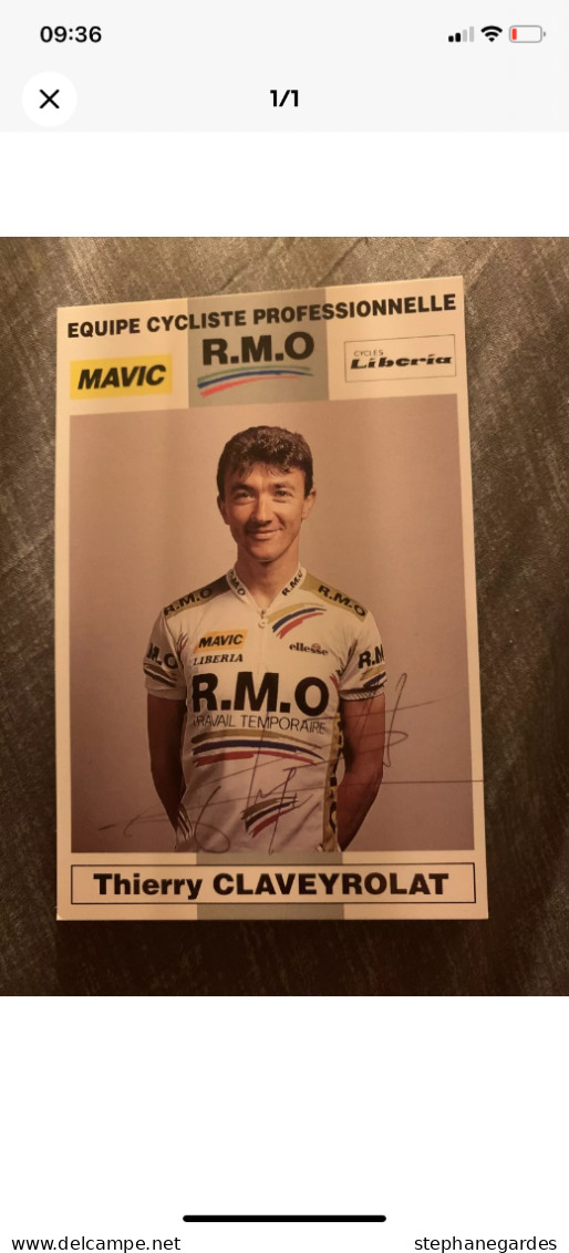 Carte Postale Cyclisme Thierry CLAVEYROLAT Avec Autographe Équipe RMO - Cyclisme