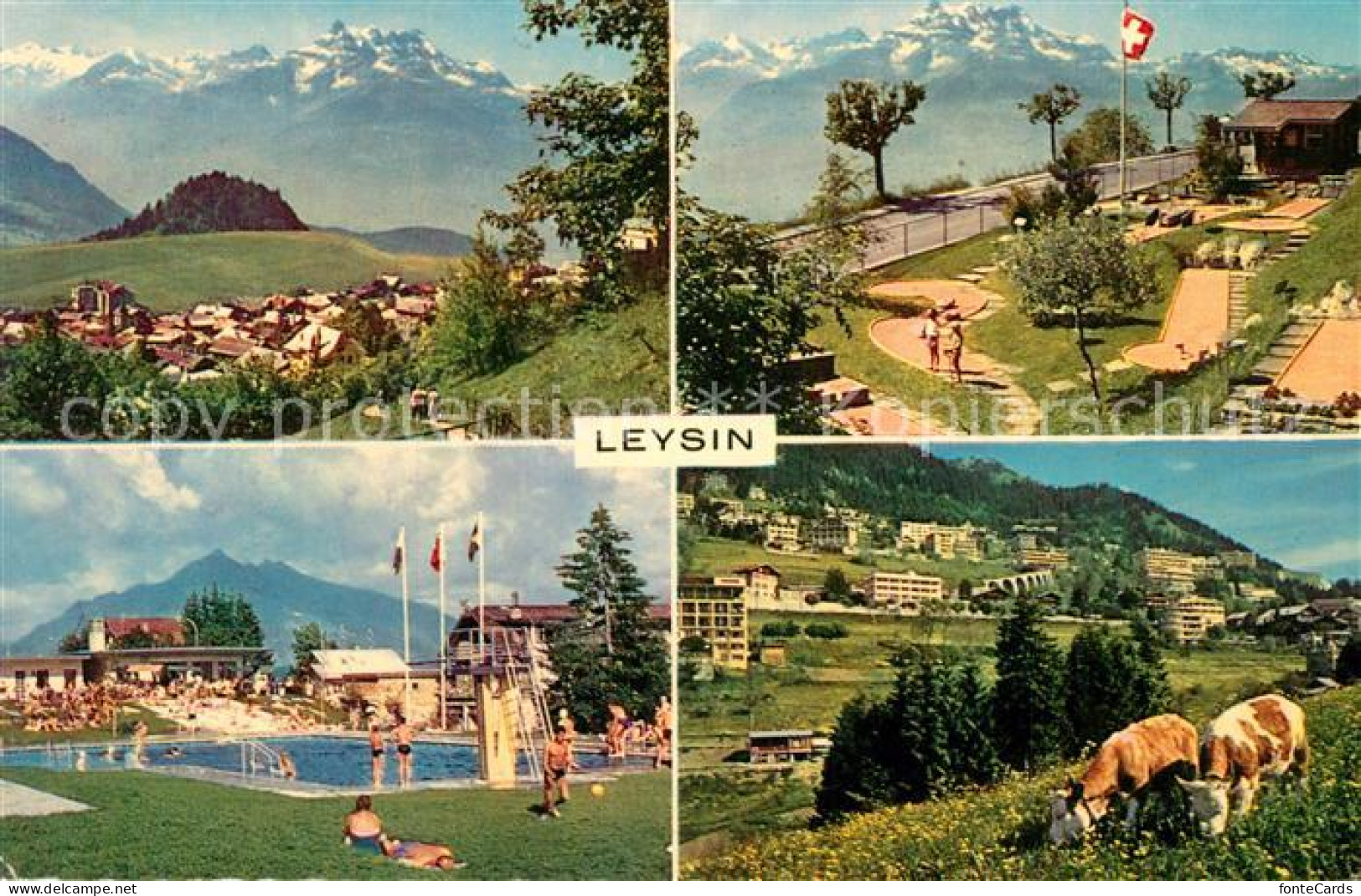 12956899 Leysin Teilansichten Alpenpanorama Minigolf Freibad Leysin - Autres & Non Classés