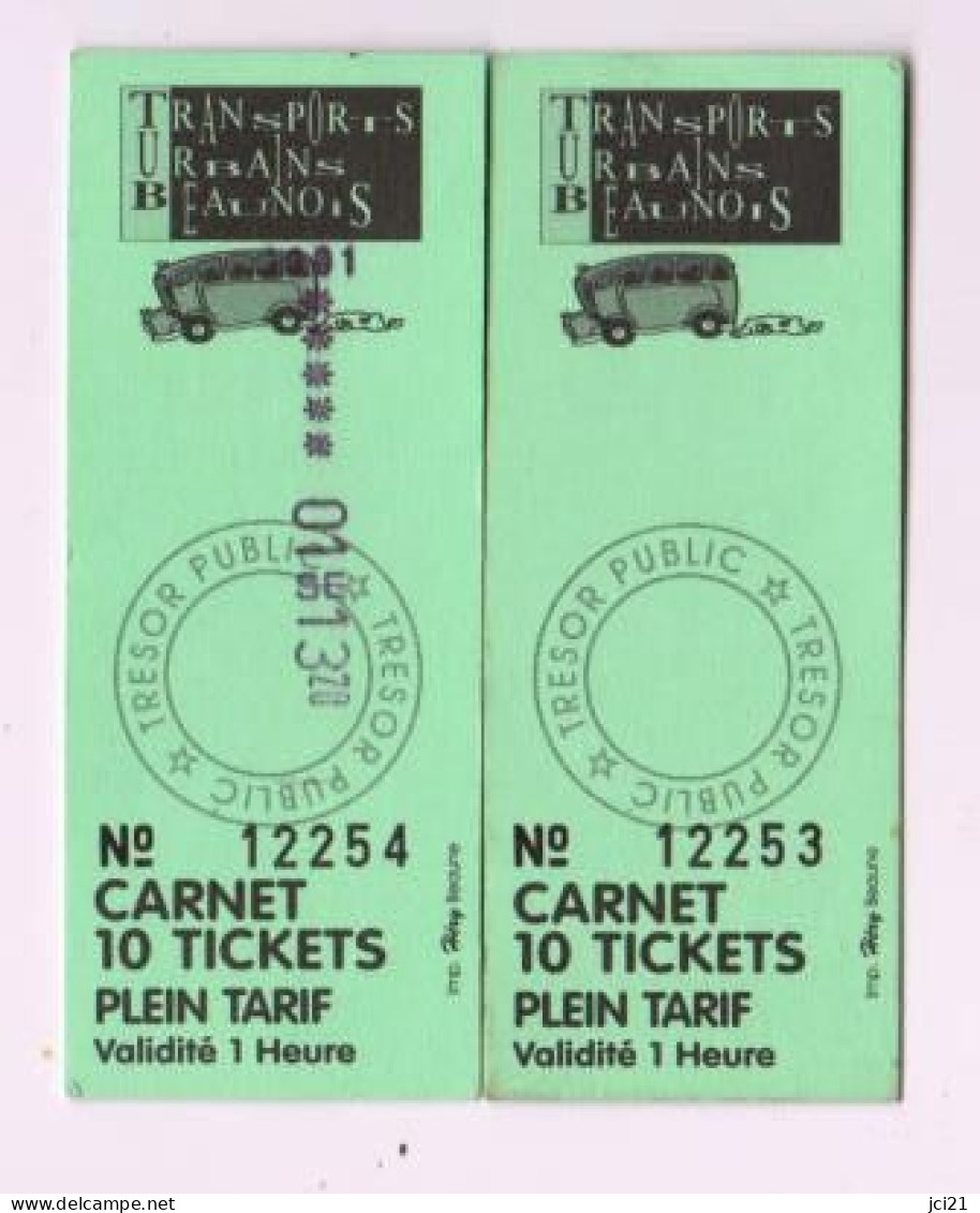 BEAUNE 2 Tickets Bus Transport Urbain Beaunois TUB (2627)_Di454 - Europe