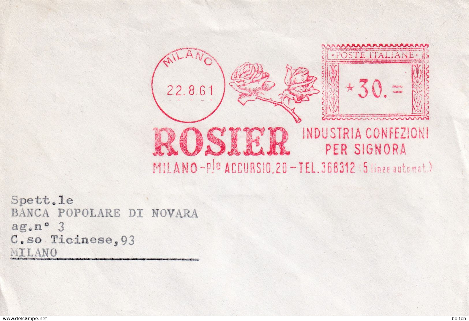 1961 BUSTA Con Affrancatura Meccanica Rossa Figurata  EMA  ROSIER CONFEZIONI PER SIGNORA - Poststempel