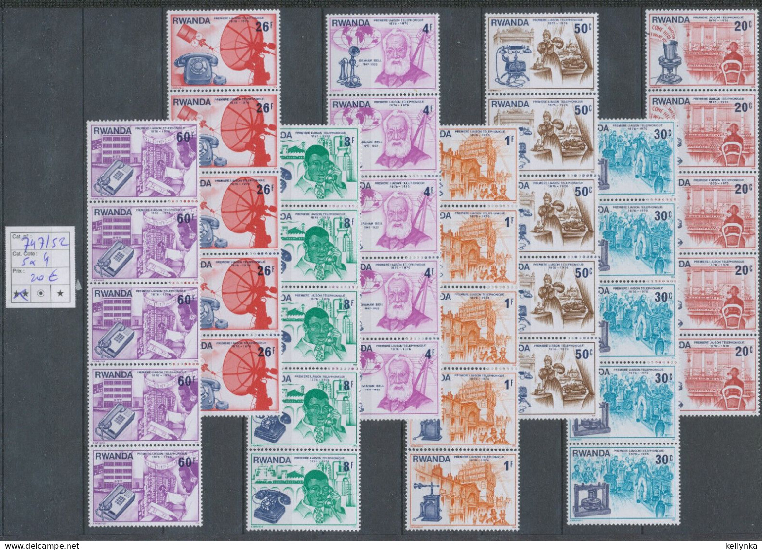 Rwanda - 745/752 - Bande De 5 - Téléphone - 1976 - MNH - Unused Stamps