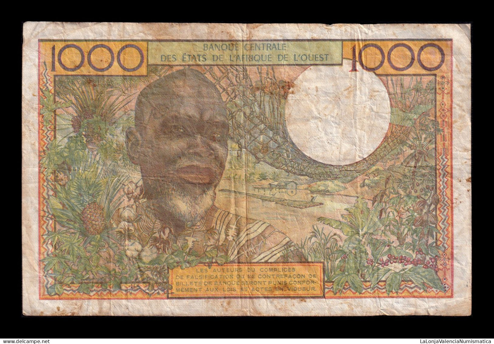 West African St. Senegal 1000 Francs ND (1959-1965) Pick 703Kn Bc/Mbc F/Vf - West African States