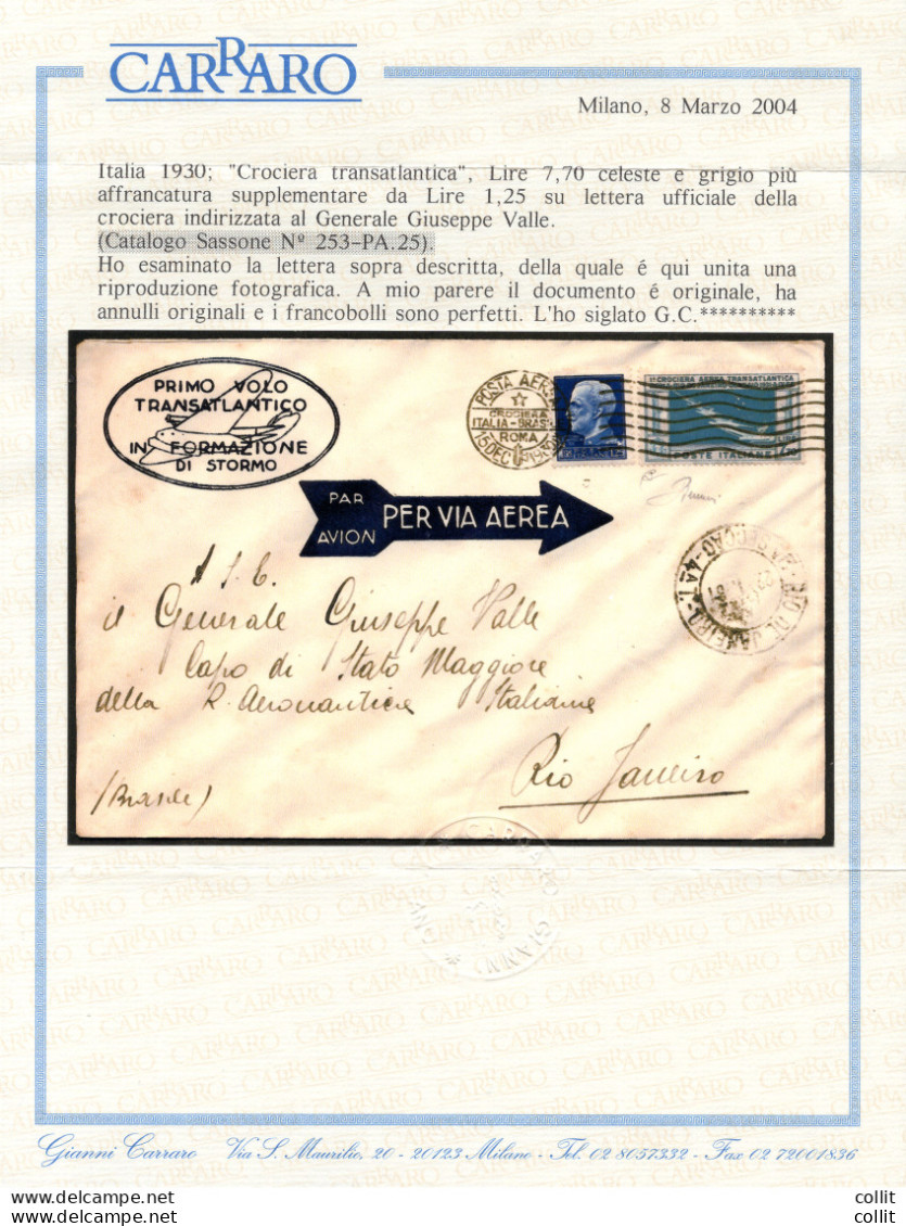 Balbo-Crociera Transatlantica L.7,70 P.A. Aerogramma Ufficiale Rio De Janeiro - Storia Postale
