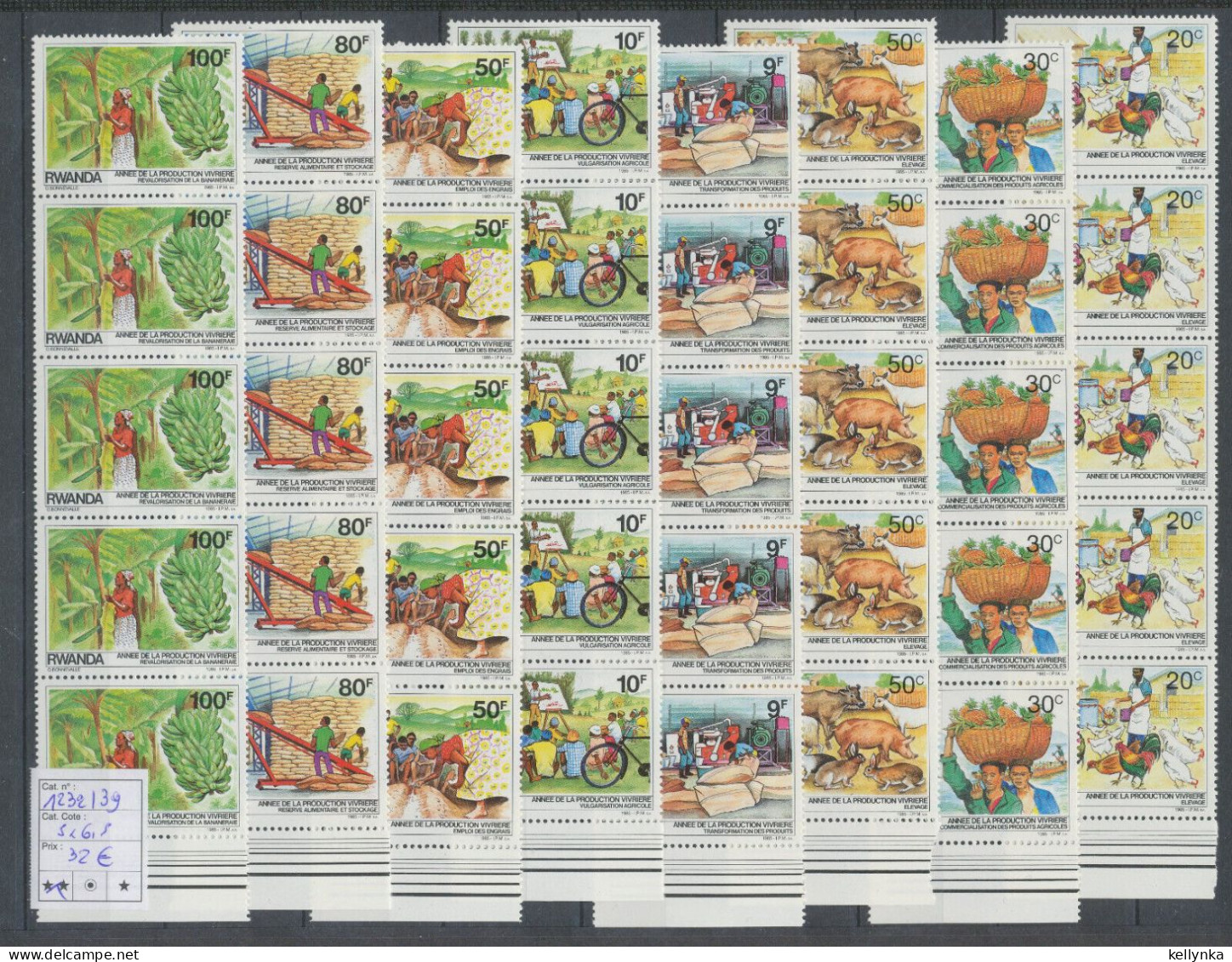 Rwanda - 1232/1239 - Bande De 5 - Année De La Production Vivrière - 1985 - MNH - Unused Stamps