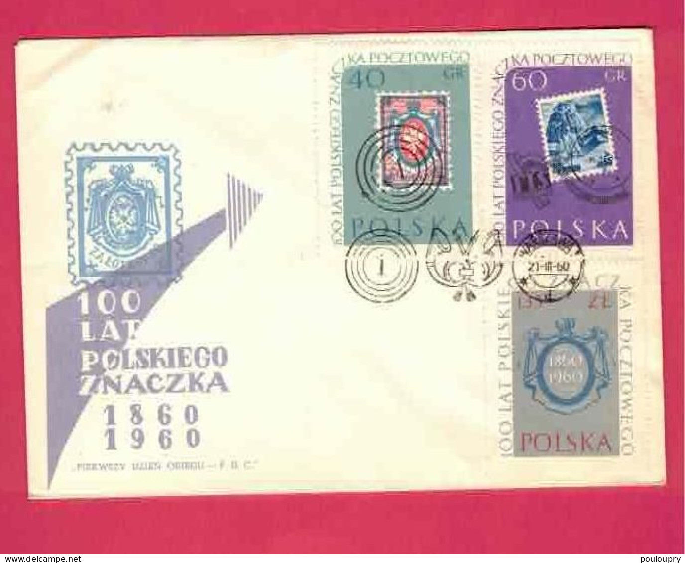 FDC De 1960 De Pologne - YT N° 1206 à 1030 - Centenaire Du Timbre - Stamps On Stamps
