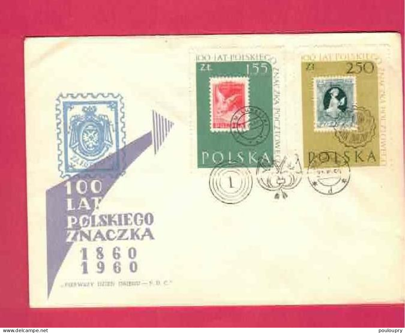 FDC De 1960 De Pologne - YT N° 1206 à 1030 - Centenaire Du Timbre - Stamps On Stamps