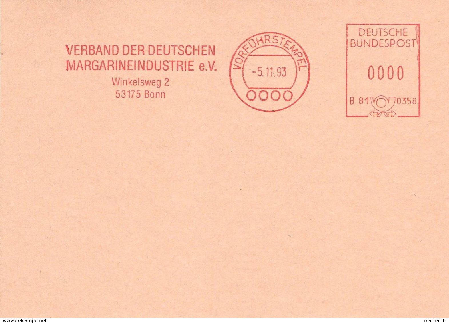 EMA SPECIMEN ALLEMAGNE MARGARINE MARGARIN ALIMENTATION BEURRE BUTTER ESSAY PROBE VORFUHRSTEMPEL BEURE BONN - Levensmiddelen