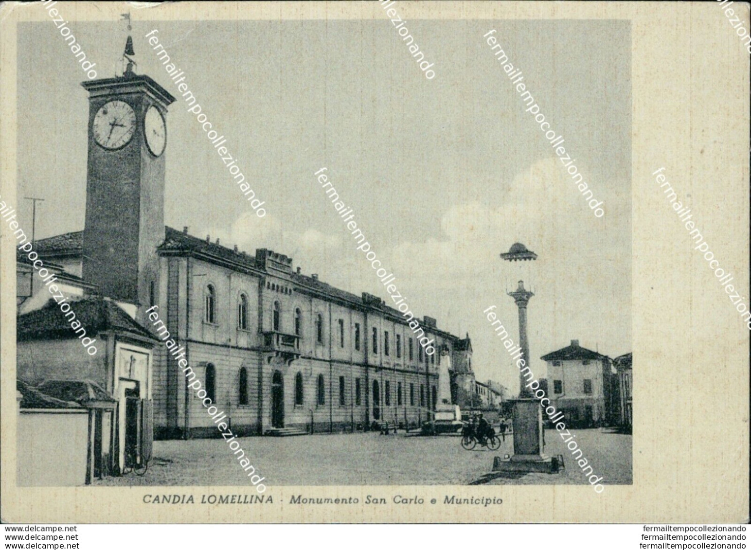 Ba262 Cartolina Candia Lomellina Monumento San Carlo E Municipio Pavia Lombardia - Pavia