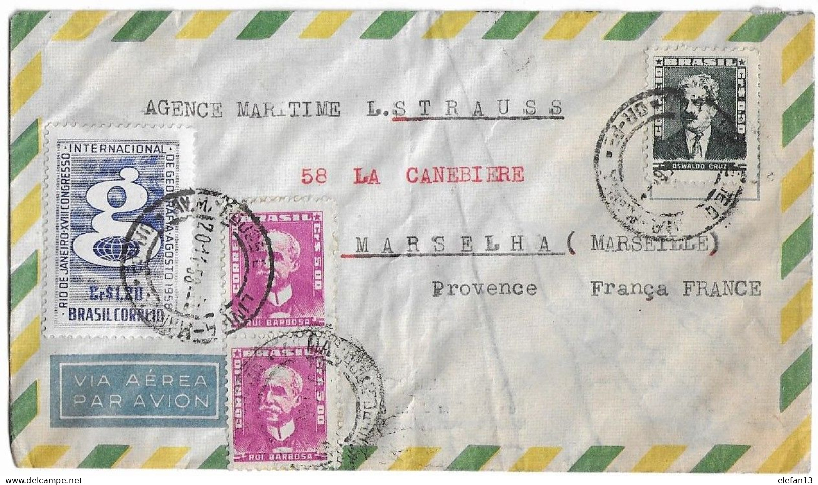 Lettre Du BRESIL Vers MARSEILLE (FRANCE)  Le 20 11  1958 - Storia Postale