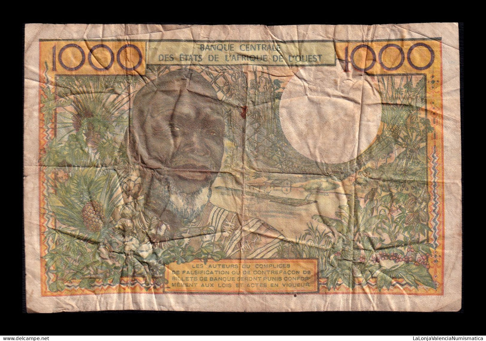 West African St. Senegal 1000 Francs ND (1959-1965) Pick 703Km Bc/Mbc F/Vf - États D'Afrique De L'Ouest