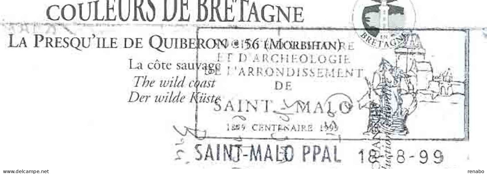 Quiberon 1999;Bretagna,insenature Marine,con Targhetta Di Saint Malo, Cartolina Per L' Italia. - Quiberon