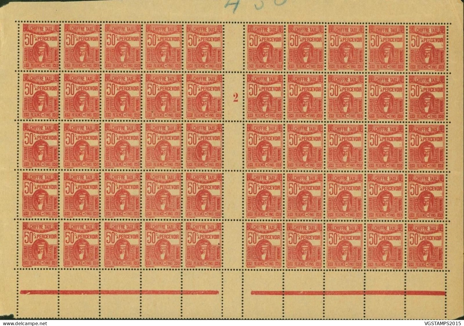 Tunisie 1932 - Colonie Française- Timbres Neufs. Yvert Taxe Nr.: 43. Panneau De 50 Avec Millesime "2"... (EB) AR-02703 - Unused Stamps