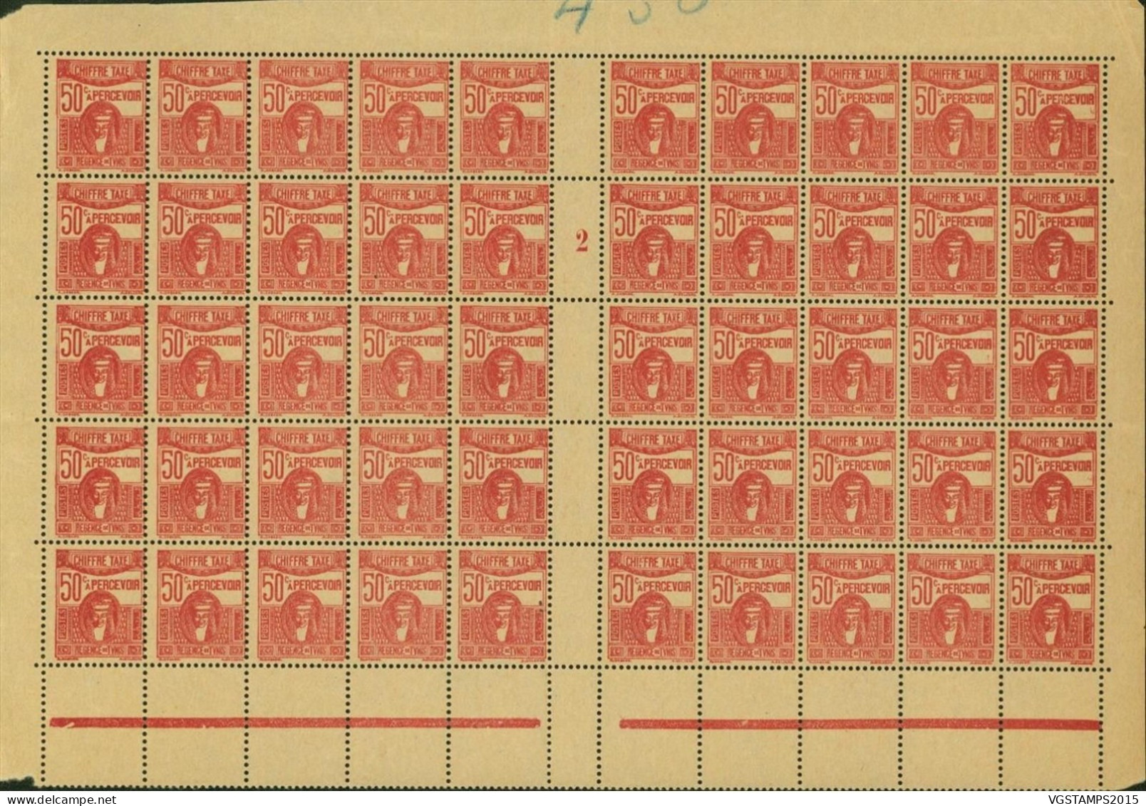 Tunisie 1932 - Colonie Française- Timbres Neufs. Yvert Taxe Nr.: 43. Panneau De 50 Avec Millesime "2"... (EB) AR-02703 - Ungebraucht