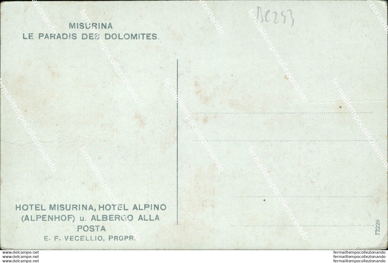 Bc243 Cartolina Hotel Misurina Hotel Alpino Albergo Alla Posta Belluno - Belluno