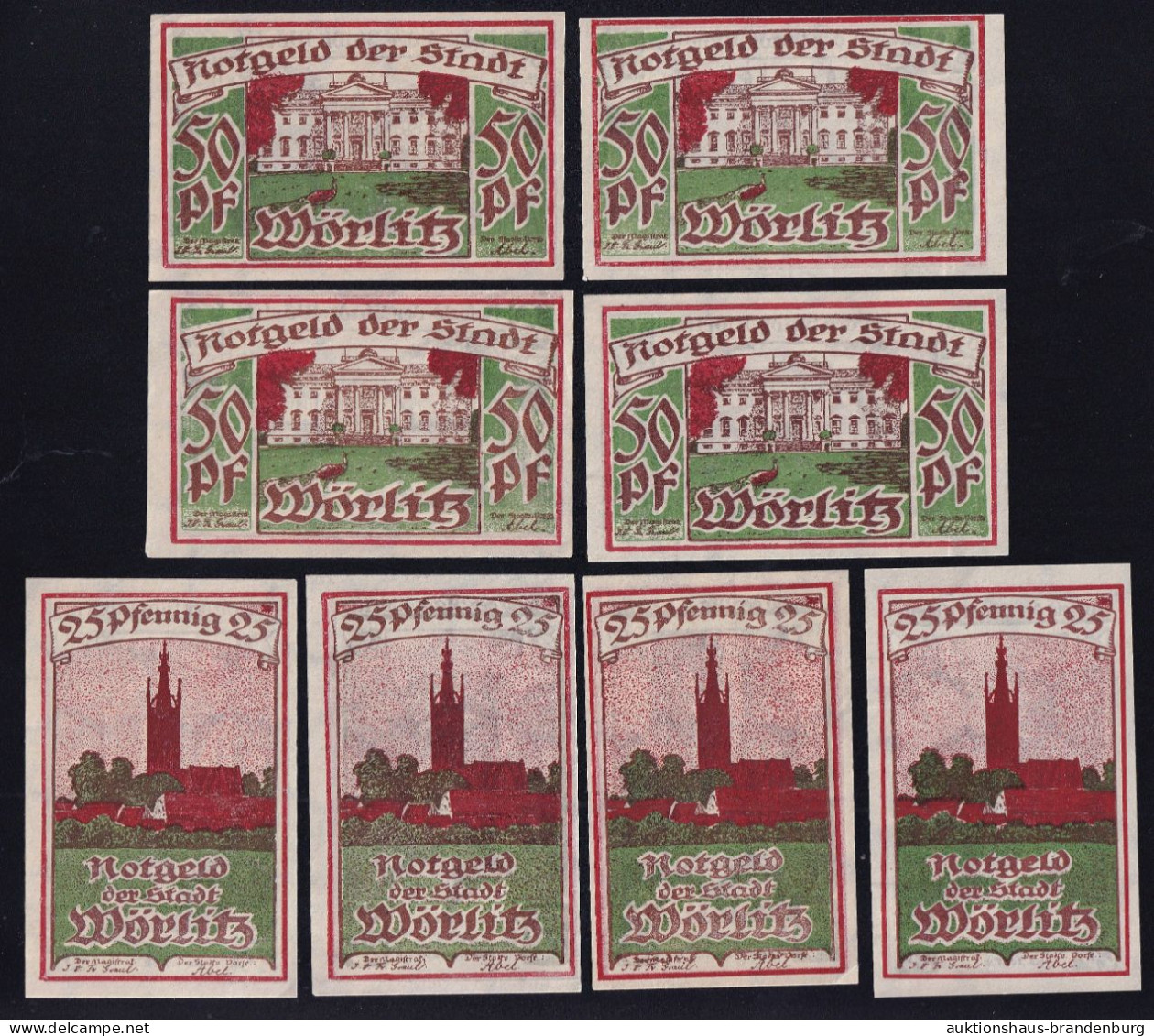 8x Wörlitz: Je 4x 25 + 50 Pfennig Bis 1.7.1922 - Verzamelingen
