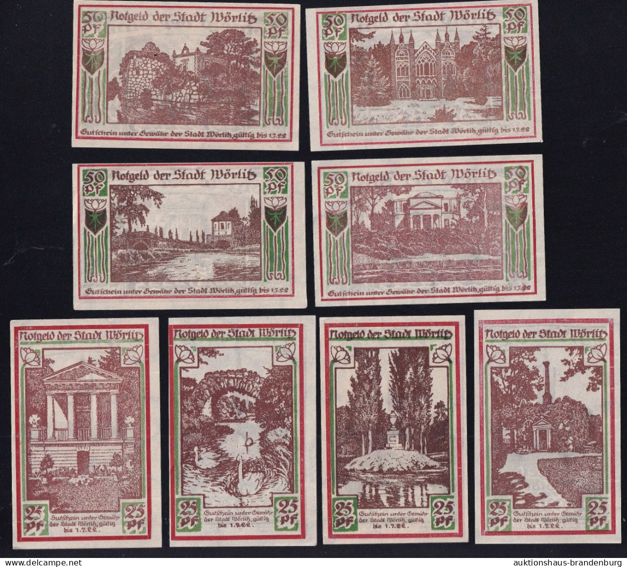 8x Wörlitz: Je 4x 25 + 50 Pfennig Bis 1.7.1922 - Verzamelingen