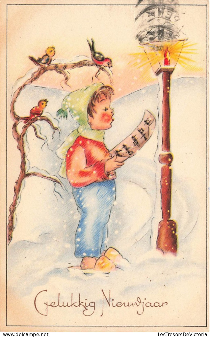 FETES ET VOEUX - Nouvel An - Un Enfant Chantant Sous La Neige Avec Les Oiseaux - Colorisé - Carte Postale Ancienne - Anno Nuovo