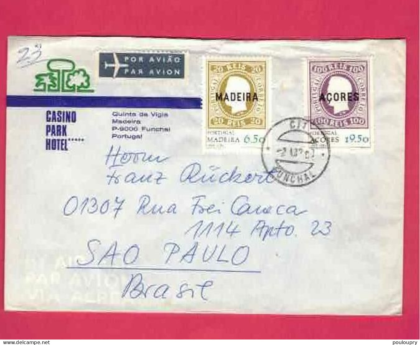 Lettre De 1980 De Madère Pout Le Brésil - YT N° 67 Et 68 - Briefmarken Auf Briefmarken