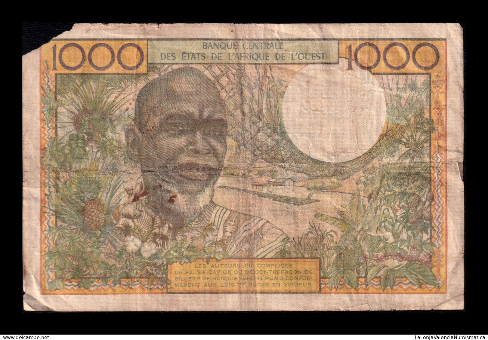 West African St. Senegal 1000 Francs ND (1959-1965) Pick 703Kf Bc/Mbc F/Vf - West African States