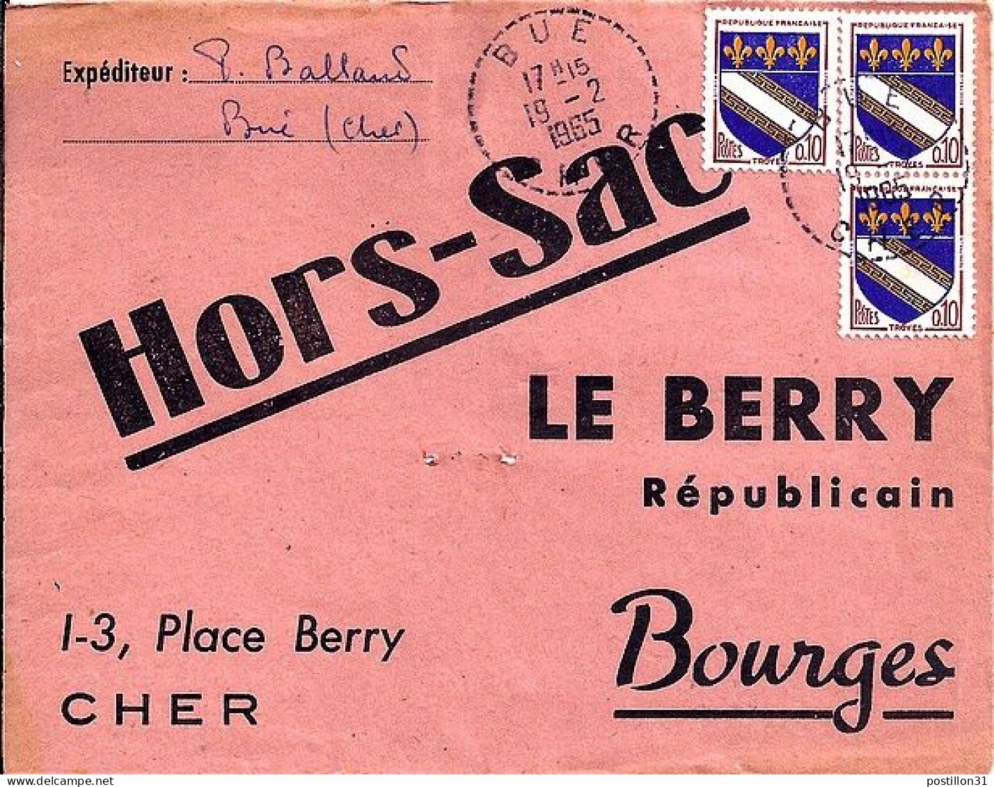 ARMOIRIES ET BLASONS N° 1353x3 S/DEVANT De L. HORS SAC DE BUE/19.2.65 - 1941-66 Wappen