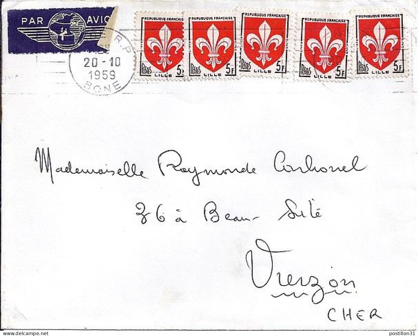 ARMOIRIES ET BLASONS N° 1186x5 S/L.EXPRES DE BONE (ALGERIE)/20.10.59 - 1941-66 Wappen