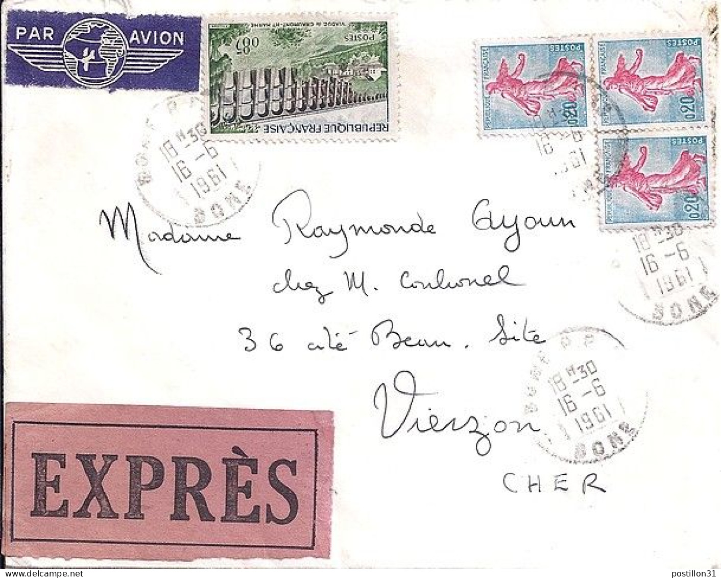 SEMEUSE LIGNEE N° 1233x3/1240 S/L.EXPRES DE BONE(ALGERIE)/16.6.61 - 1903-60 Säerin, Untergrund Schraffiert