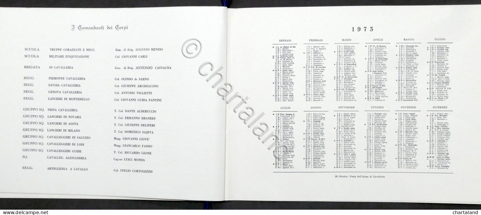 Fregi, Baveri, Manopole E Bande Dei Corpi Di Cavalleria - Calendario 1973 - Other & Unclassified