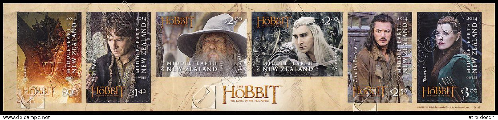 [Q] Nuova Zelanda / New Zealand 2014: Serie Lo Hobbit III Autoadesiva / The Hobbit III Self-adhesive Stamp Set ** - Cinema
