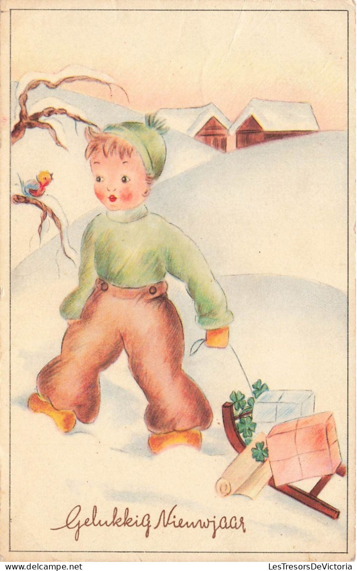 FETES ET VOEUX - Nouvel An - Un Enfant Tirant Un Petit Chariot - Colorisé - Carte Postale Ancienne - Neujahr