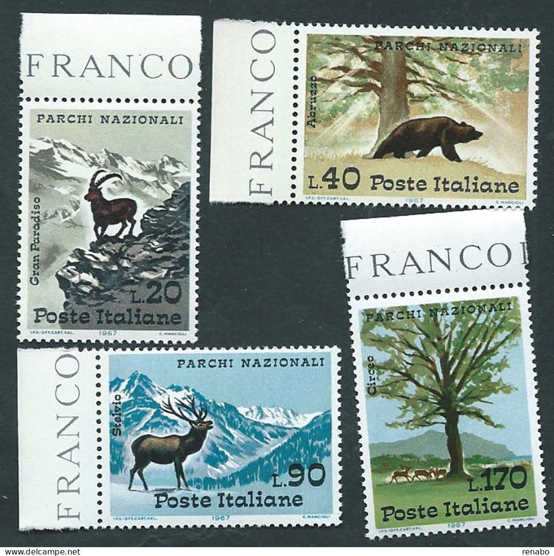 Italia, Italy, Italien, Italie 1967; Stambecco, Orso, Cervo, Daini, Ibex, Bear, Deer, Fallow. Serie Completa Di Bordo. - Wild