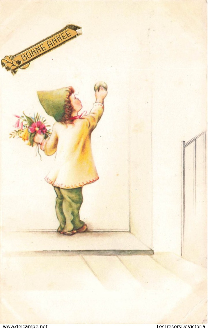 FETES ET VOEUX - Nouvel An - Un Enfant Avec Un Bouquet De Fleur Toquant à La Porte - Colorisé - Carte Postale Ancienne - New Year