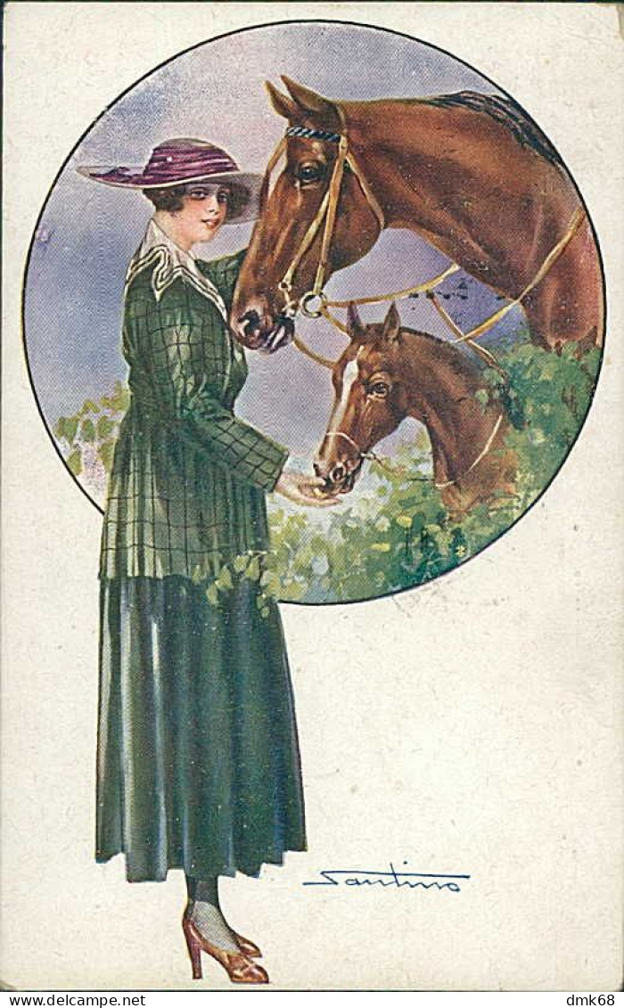 SANTINO SIGNED 1910s POSTCARD - WOMAN & HORSE - N.133/2 (5742) - Sonstige & Ohne Zuordnung