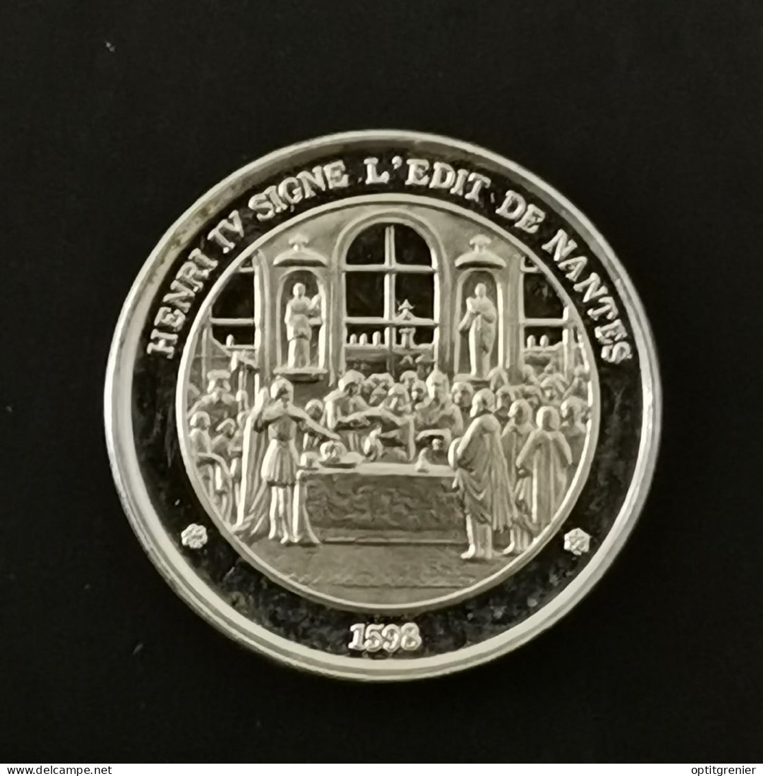 MEDAILLE ARGENT PETIT MODULE 13mm 1.7G HENRI IV SIGNE L'EDIT DE NANTES - Autres & Non Classés