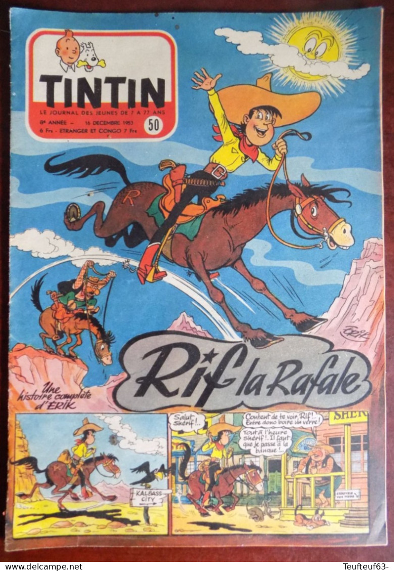 Tintin N° 50/1953 Couv. Erik - Tintin Dans " On A Marché Sur La Lune " - Kuifje