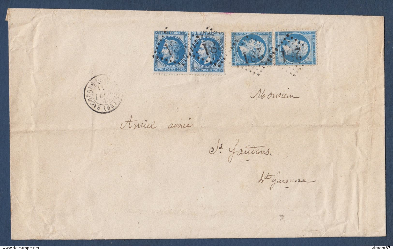 Napoléon  Paire N° 22 Et Paire N° 29 Sur Enveloppe De Bagnères De Luchon - 1862 Napoléon III.