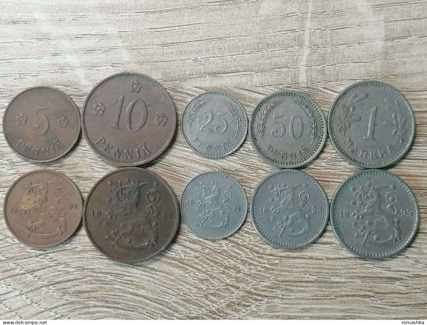 Finland Set Of 5 Coins 1 Markka 50+20+10+5 Penny 1919-1941 Price For One Set - Finland