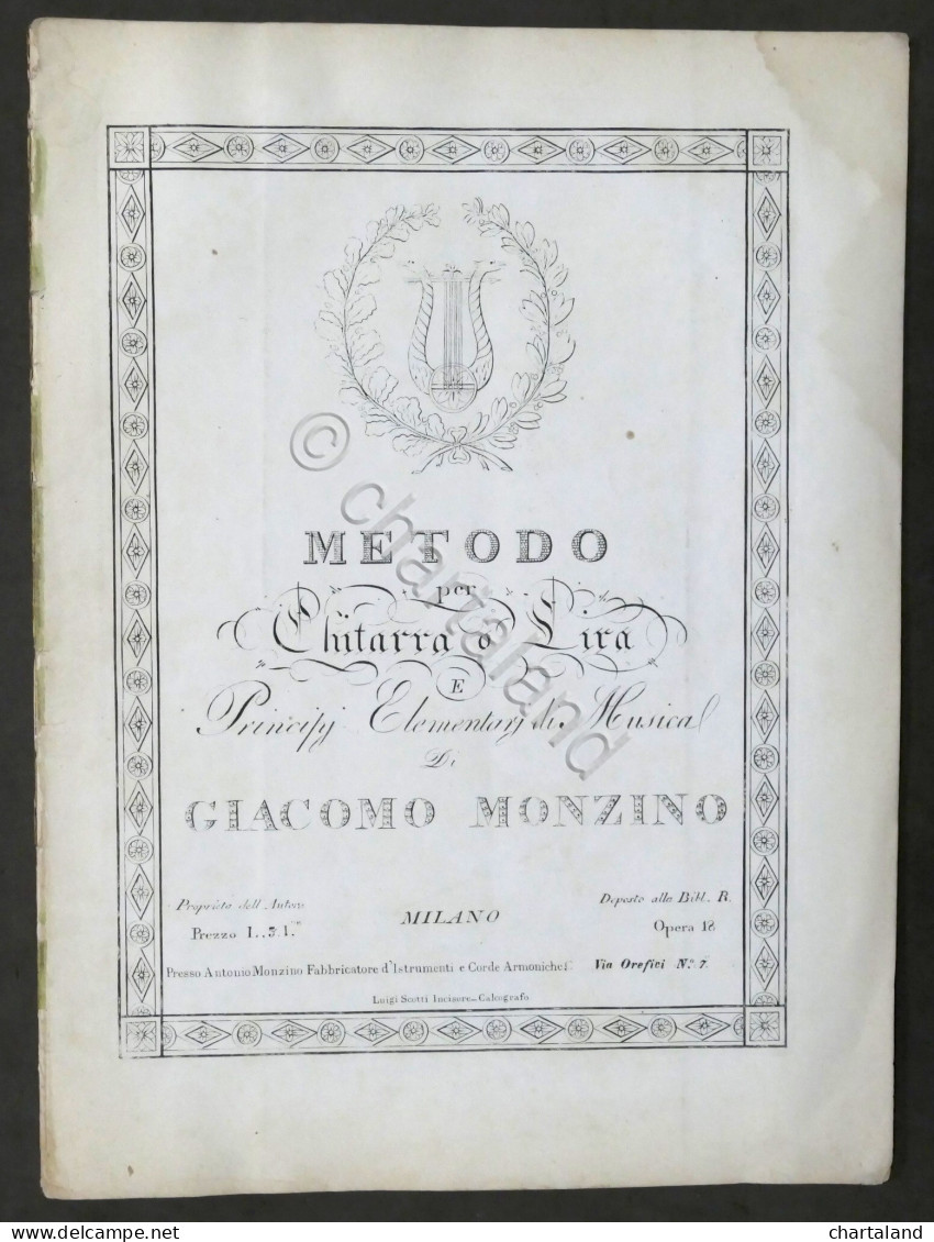 Metodo Chitarra O Lira - Principi Elementari Musica Di Giacomo Monzino 1800 Ca. - Other & Unclassified