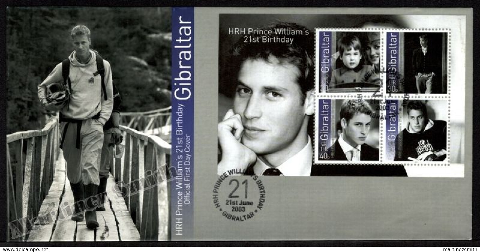 Gibraltar FDC 2003 Yvert BF 56, Prince William's 21st Birthday, Miniature Sheet  - Topical Cover - Gibilterra