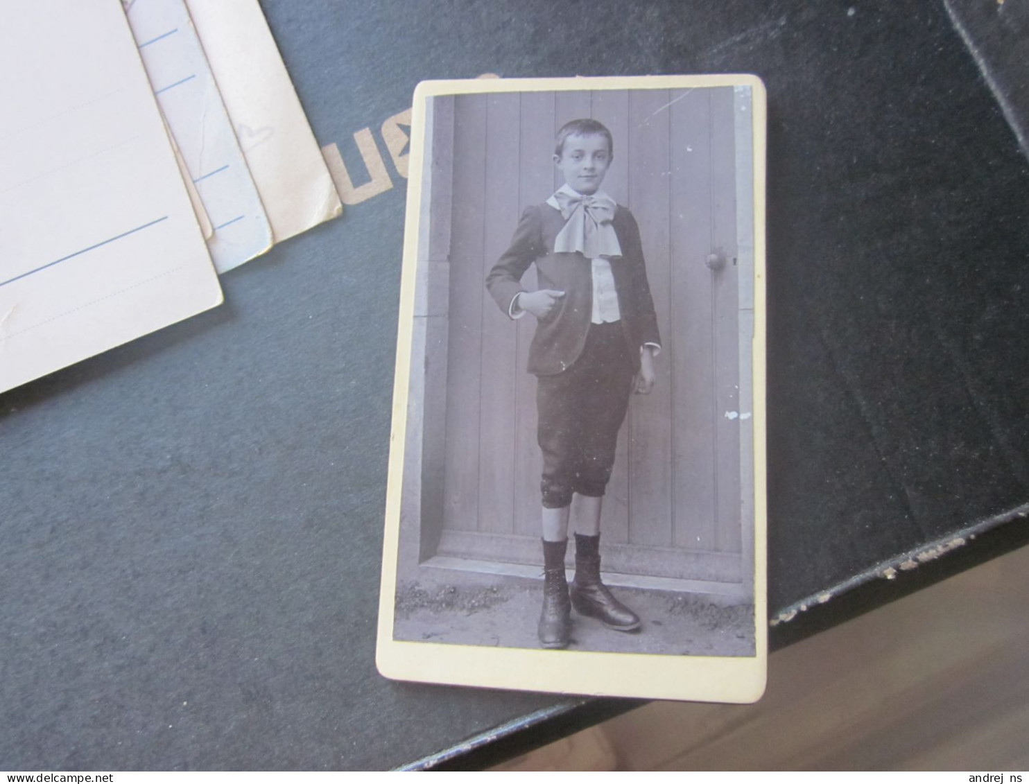 Old Cardboard Boy Children Costumes Visit Portrait - Old (before 1900)