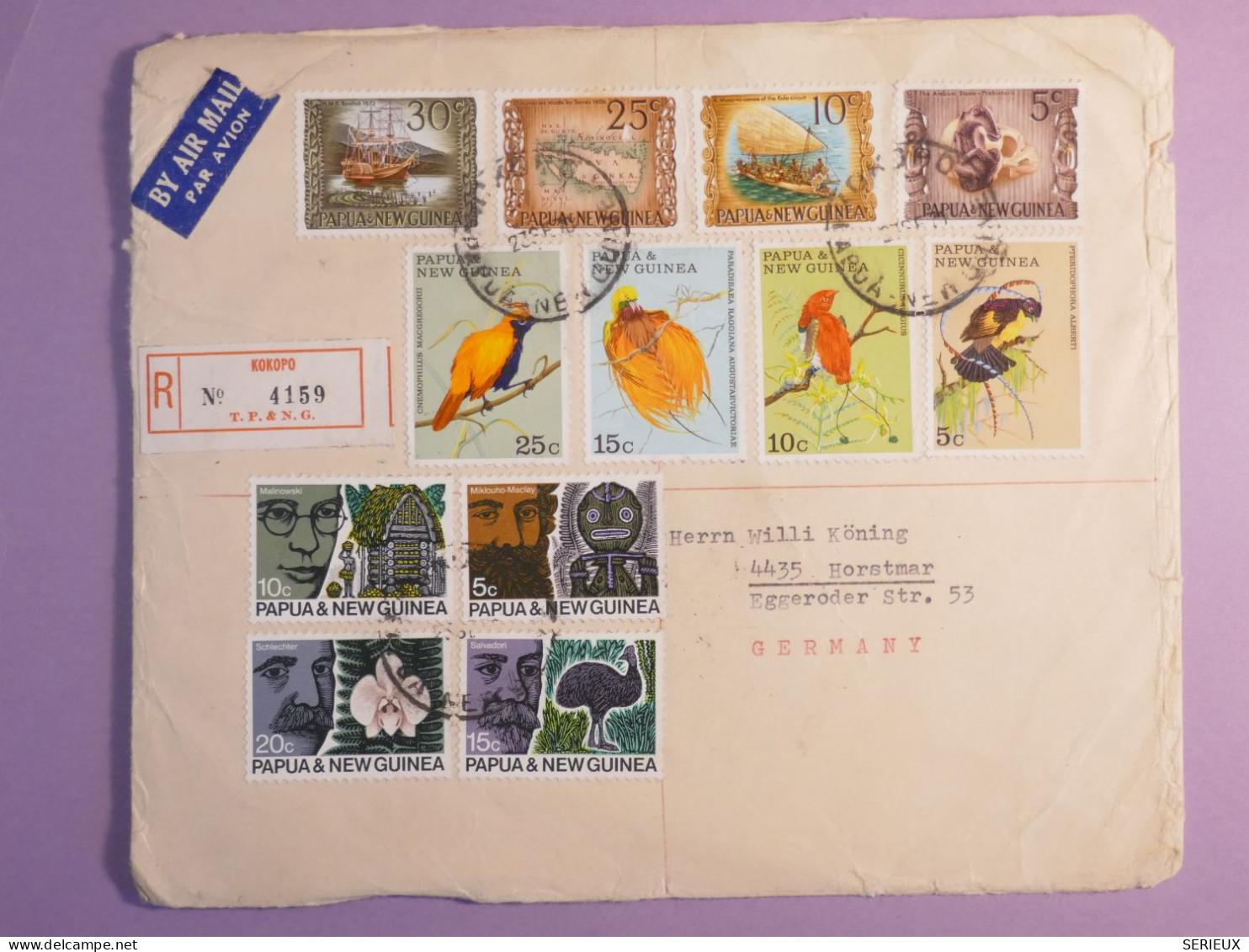 DO15 PAPOUASIE . PAPUA NEW GUINEA RARE FINE LETTER 1970 KOKOPO A HORTSMAR GERMANY +BIRDS + AFF. GREAT +++++ - Papouasie-Nouvelle-Guinée